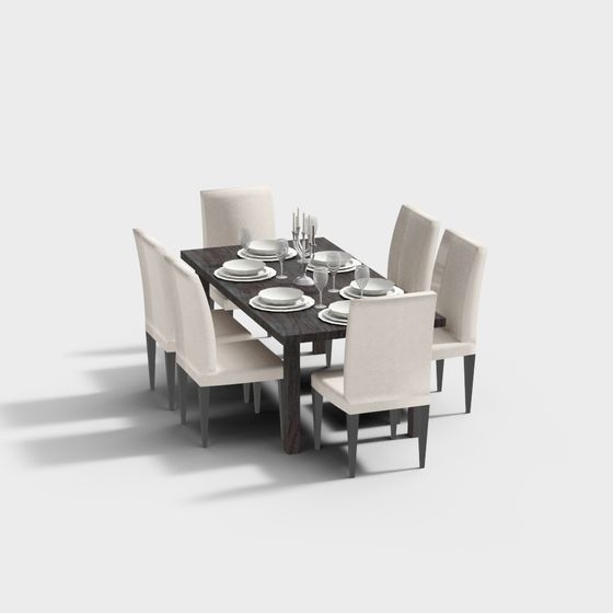 Sophisticated Low-Poly Dining Table and Chair Set 3D model