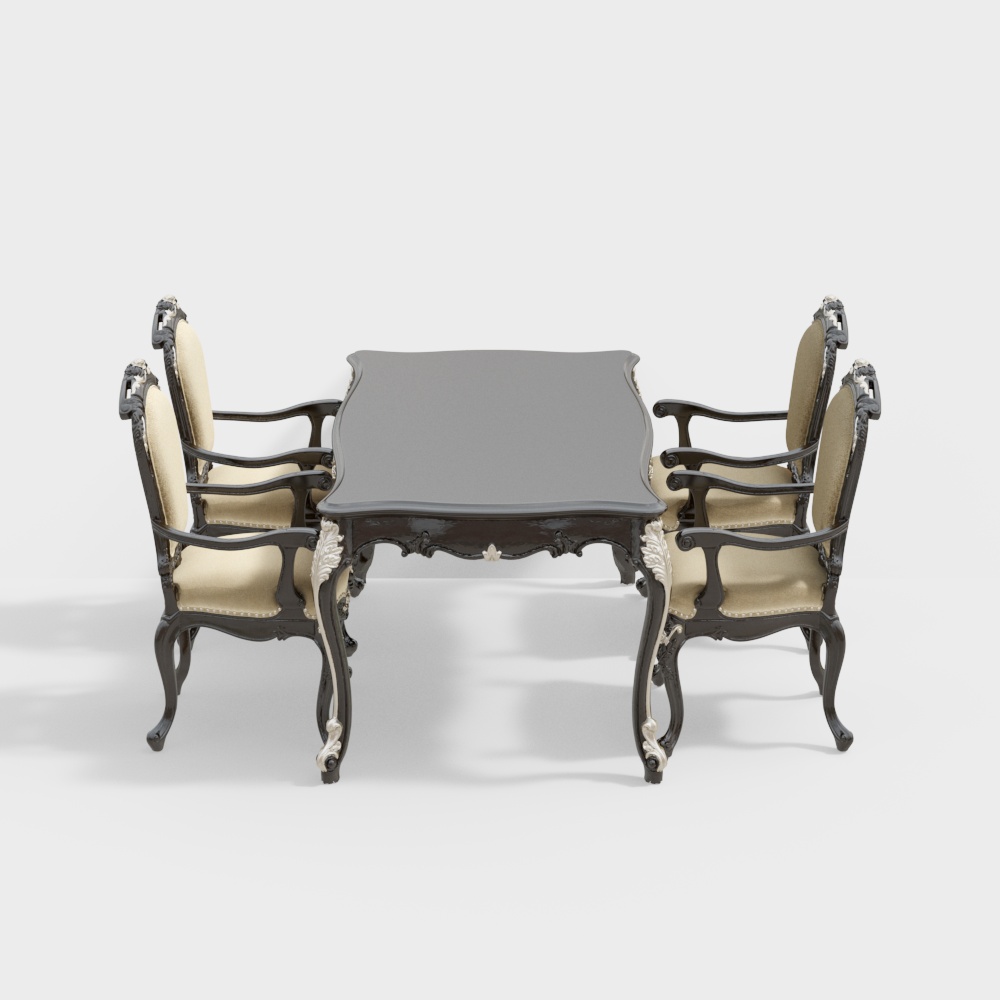 European Classical Dining Table and Chairs