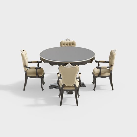 Chic Round Table and Chair 3D model for Interiors
