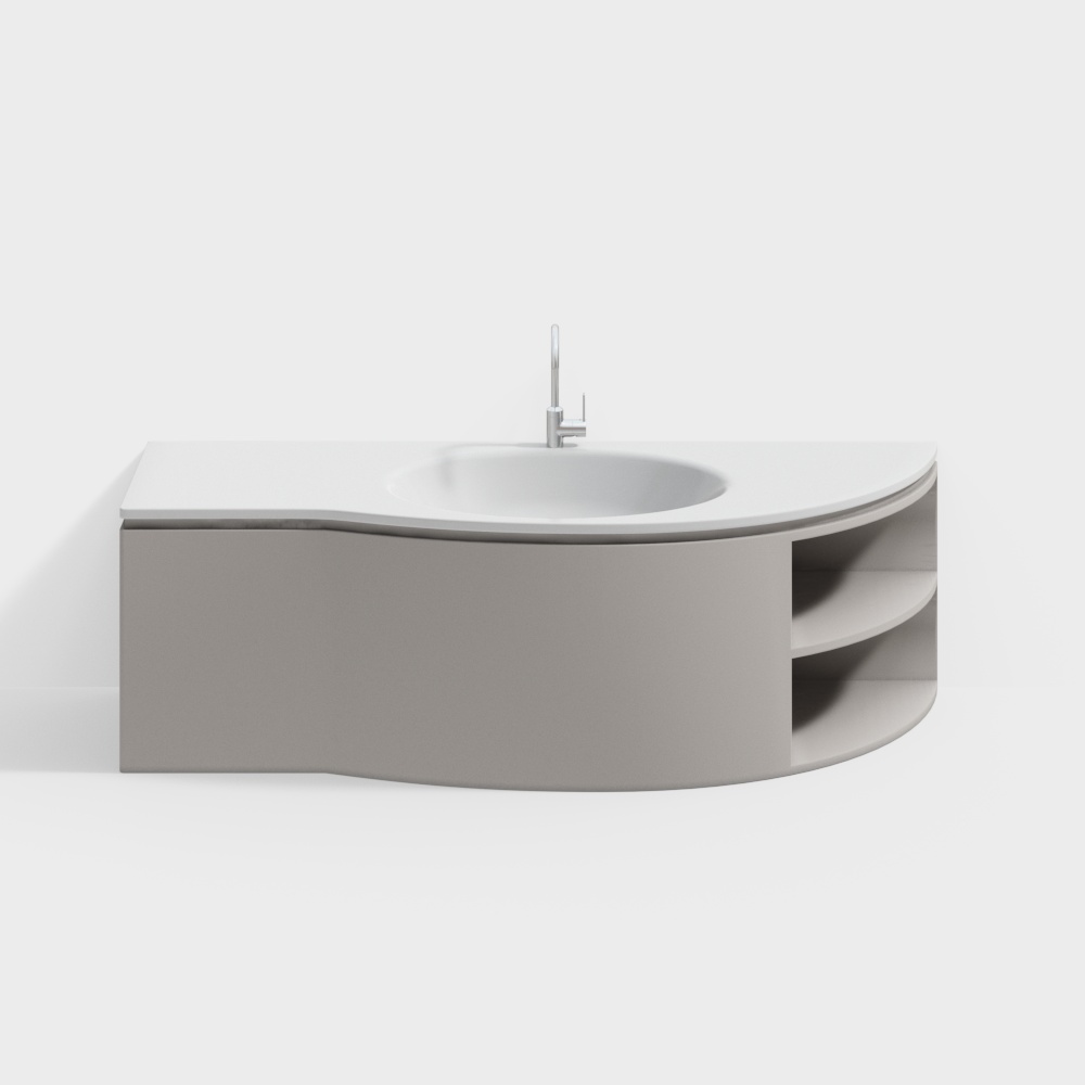 Curved Bathroom Vanity 3D Model Design