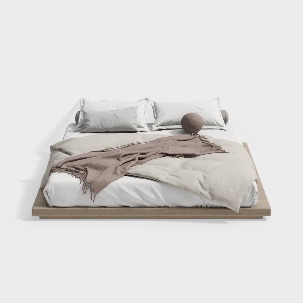 Modern Minimalistic 3D Bed Model – Light Wood Frame