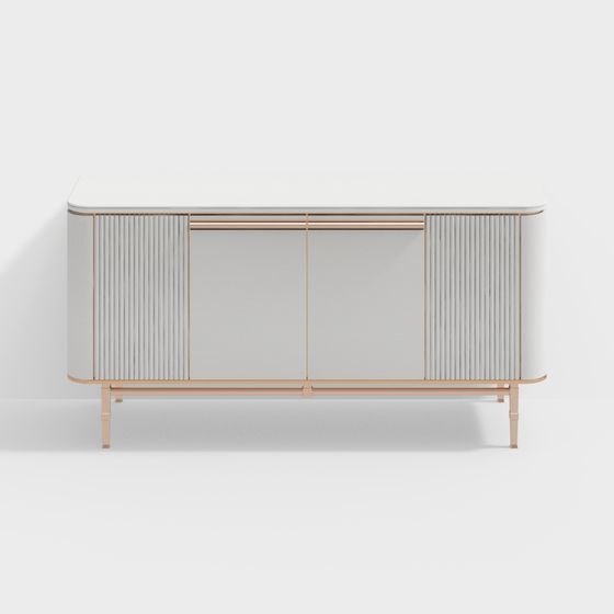 Elegant Rose Gold Edged White Storage Cabinet 3D model