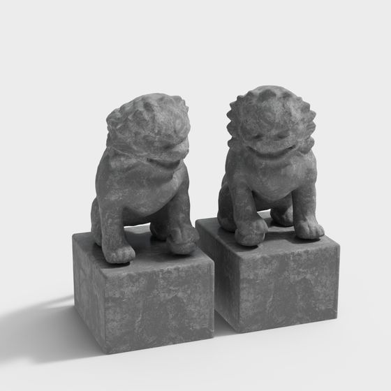 Realistic Stone Lions 3D Model