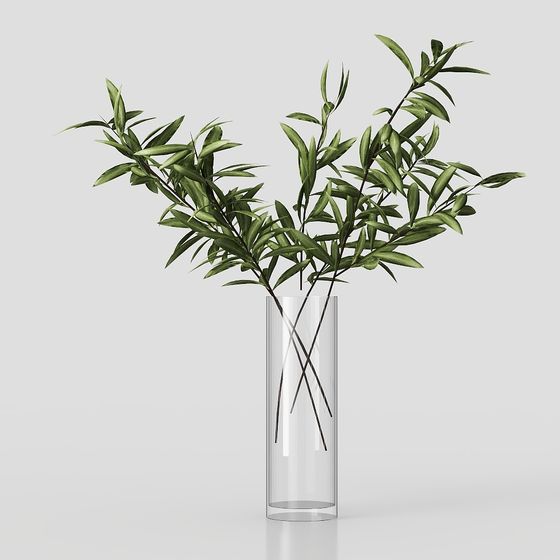 Transparent Vase with Olive Branch 3D model