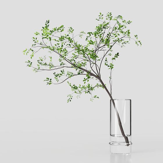 Lively Tree in Glass Vase 3D model