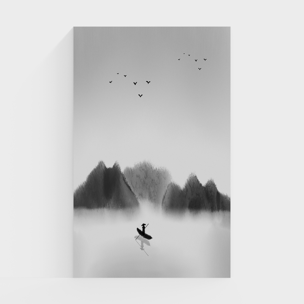 New High-End Vertical Wall Fabric Mural for the Irish Wall, Simple Landscape Painting for the Entrance Background Wall in the Chinese-Style Living Room Corridor