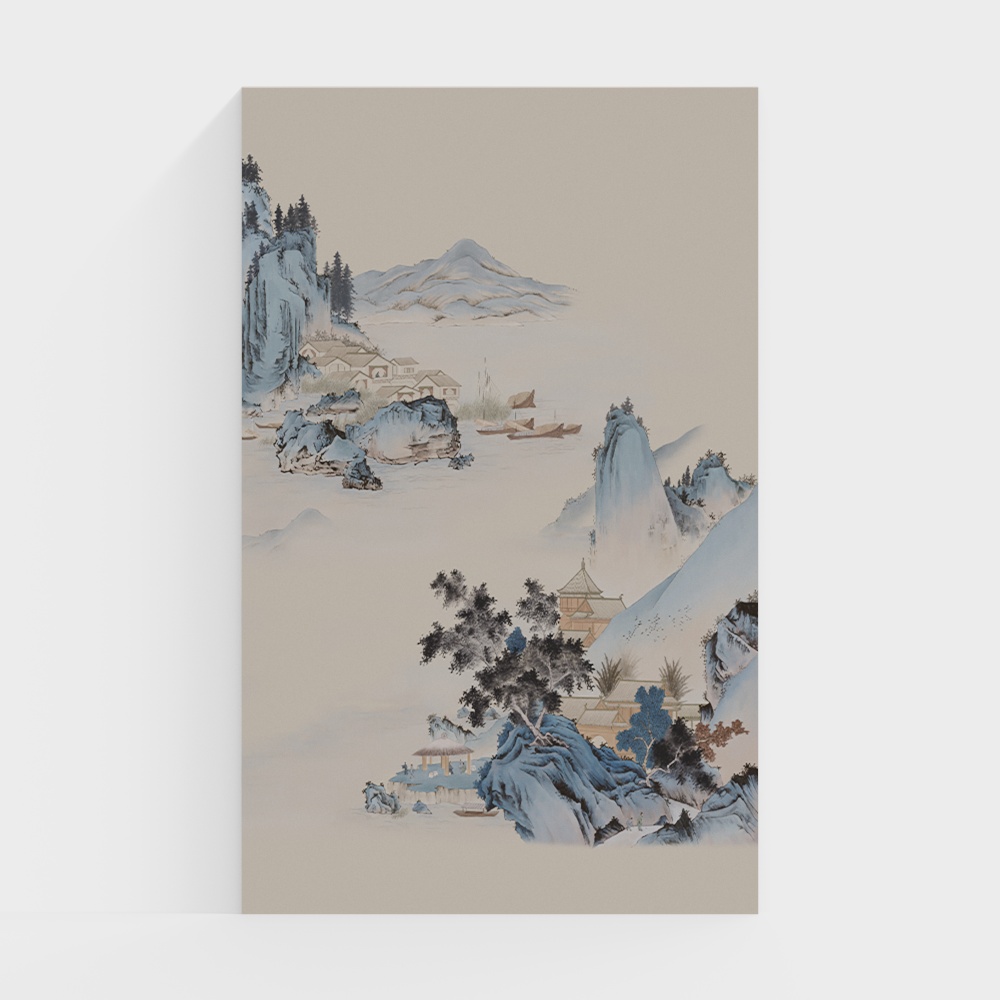 Ireland Wall Fabric Vertical New High-End Atmospheric Mural Chinese Living Room Corridor Outline Entrance Background Wall Painting Modern Landscape Painting