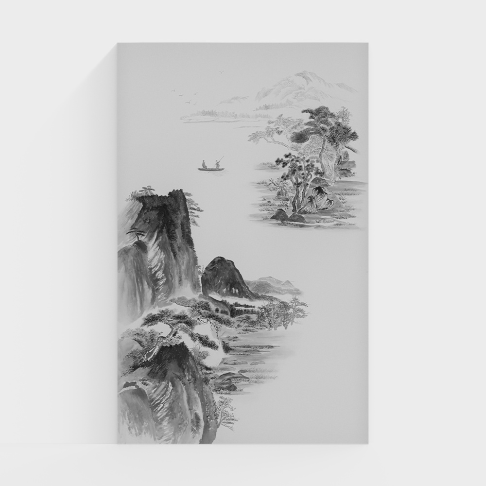 New High-End Vertical Wall Fabric Mural for Ireland, Elegant Background Wall Painting for Chinese-Style Living Room Corridor Entrance, Modern Landscape Painting 43