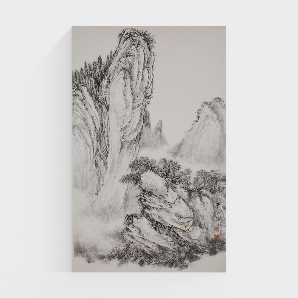 Ireland Wall Fabric Vertical New High-End Atmospheric Mural Chinese Living Room Corridor Outline Foyer Entrance Background Wall Painting Simple Landscape Painting 55