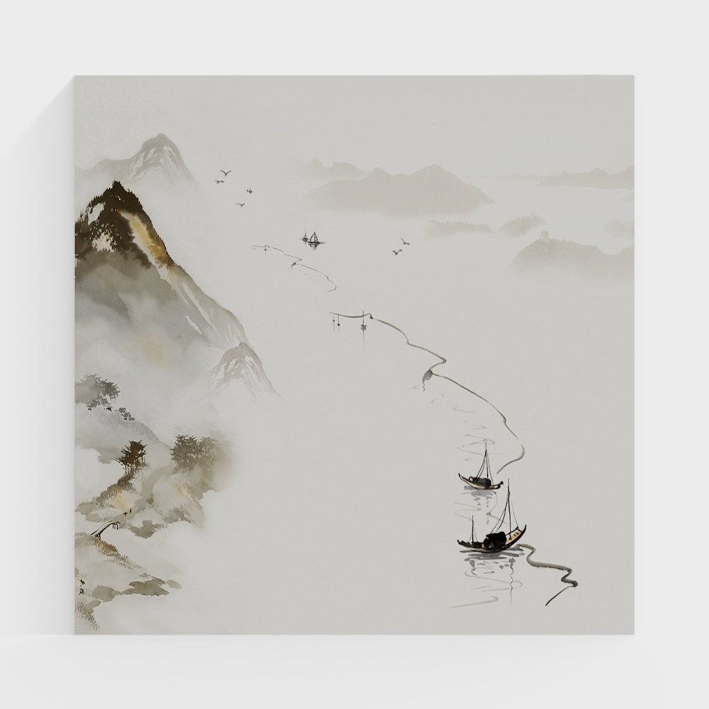 New High-End Atmospheric Wall Fabric Mural - Minimalist Landscape Painting 211