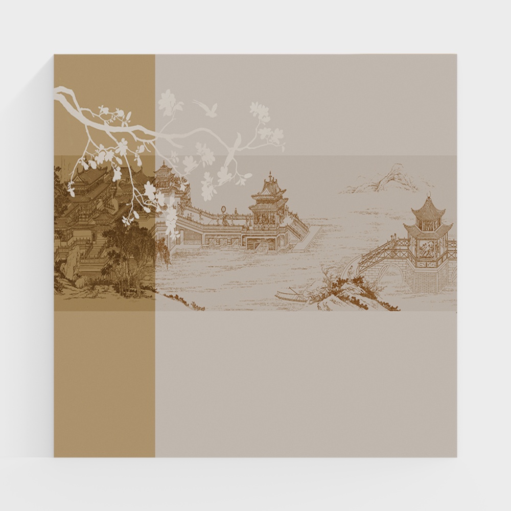 High-end atmospheric mural with Chinese design for living room or bedroom, simple landscape art 167