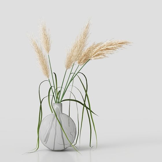 Elegant Glass Vase with Reeds 3D model