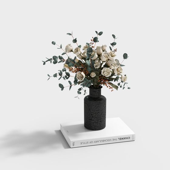 Elegant Low-Poly Vase and Bouquet 3D model