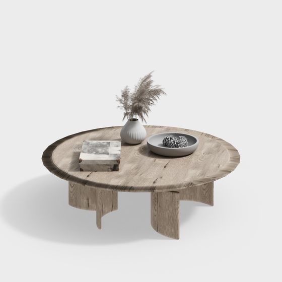Natural Rustic Round Wood Table 3D Model