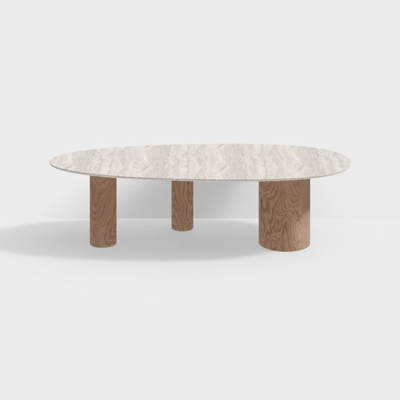 Elegant Oval Marble Dining Table 3D model