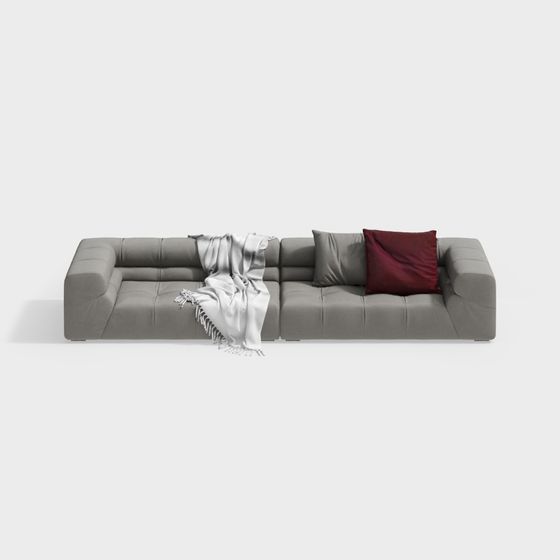 Elegant Low-Poly Gray Sofa 3D model