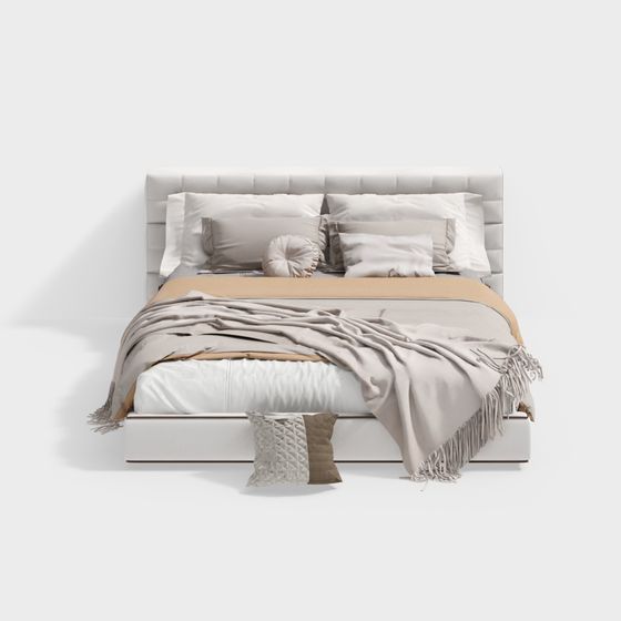 Elegant Minimalist Bed 3D model for Modern Interiors