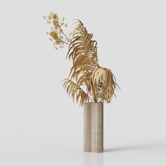 Elegant Golden Palm Vase 3D model