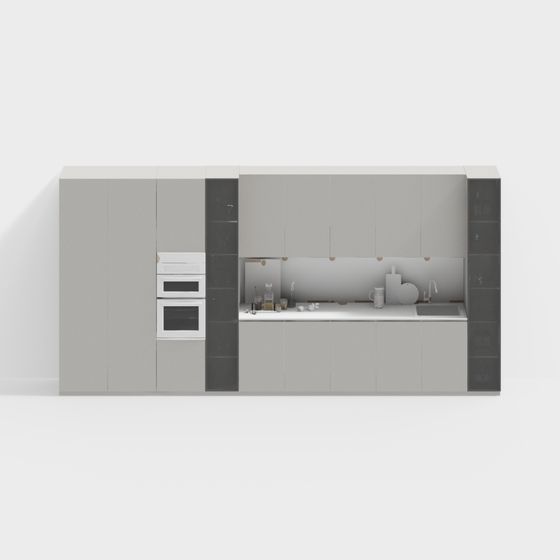Sleek Minimalist Kitchen 3D Model for Modern Interiors