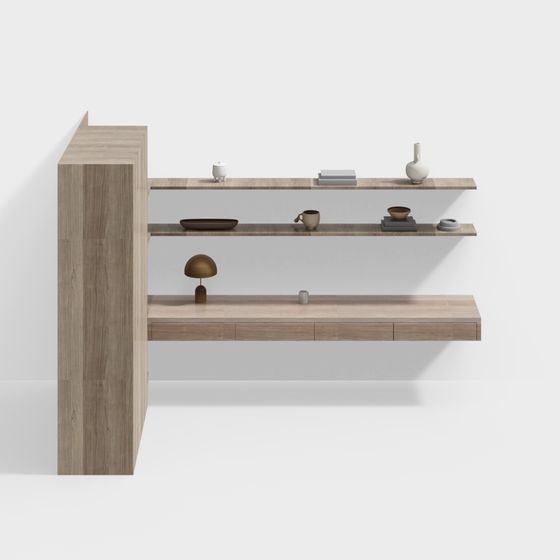 L-Shaped Wall-Mounted Bookshelf 3D model