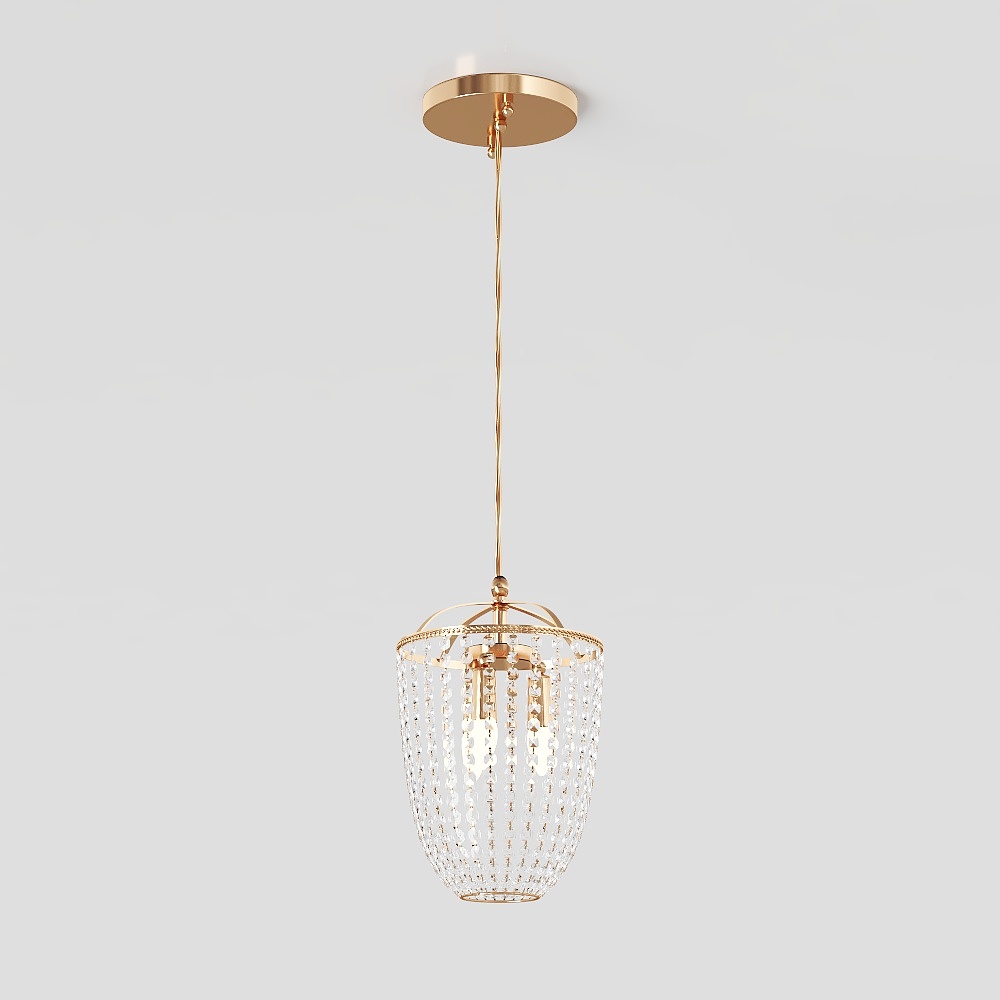 Elegant Crystal Chandelier 3D Model – Gold & Crystal Design
