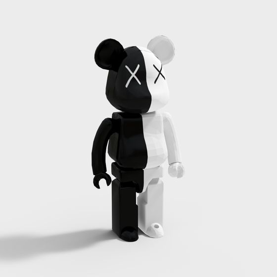 Trendy Low Poly Black and White Bear 3D model