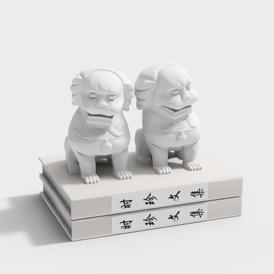 Lifelike 3D Model of Guardian Stone Lions
