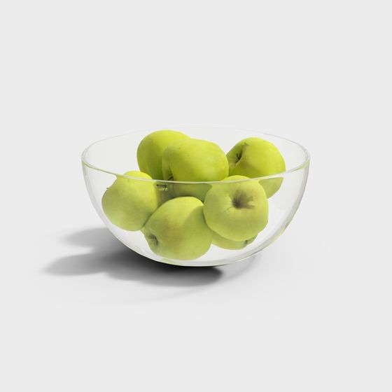 Realistic Green Apple in Glass Bowl 3D model