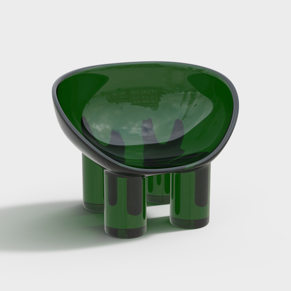 Futuristic Low-Polygon Chair 3D Model – Green & Glossy Accents