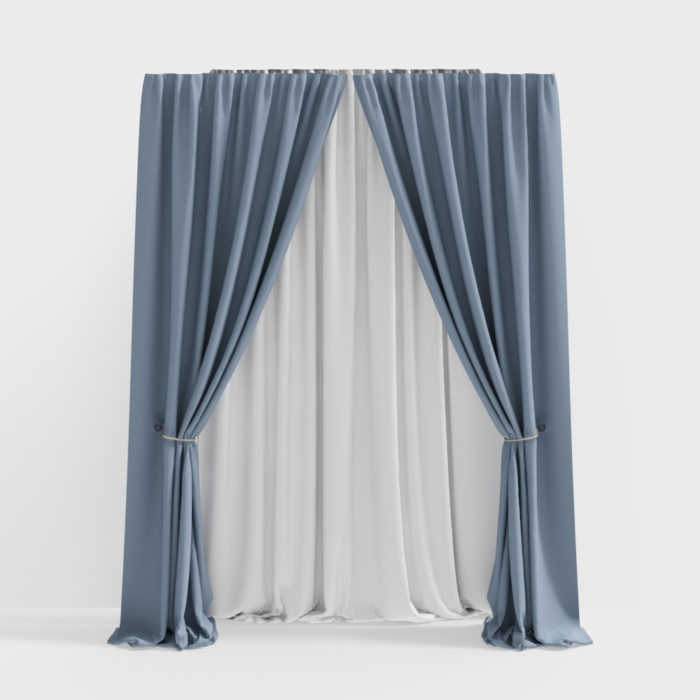 Elegant Curtain 3D Model – Soft Blue Drapes