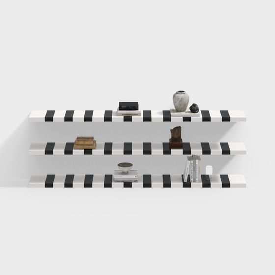 Stylish Black and White Striped Bookshelf 3D model