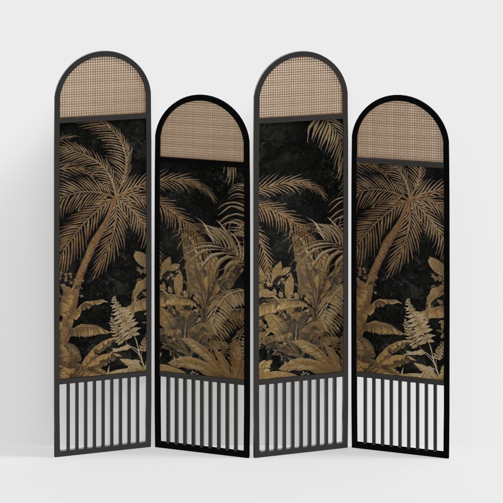 Tropical Low Polygon Screen 3D Model – Palm & Gold Design