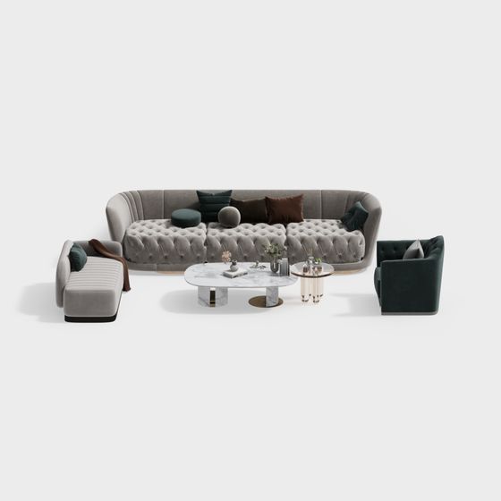 Stylish Gray Velvet Sofa Set 3D model for Contemporary Living