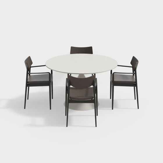 Low-Poly Round Table and Four Chairs 3D model