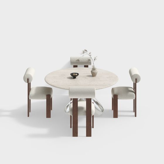 Stylish Round Table and Four Chairs 3D model