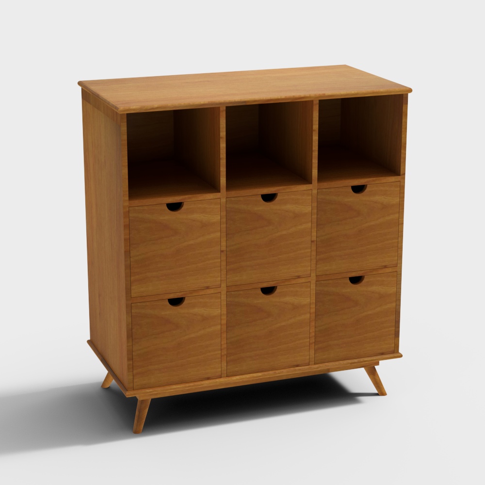 2段引き出しの木製キャビネット