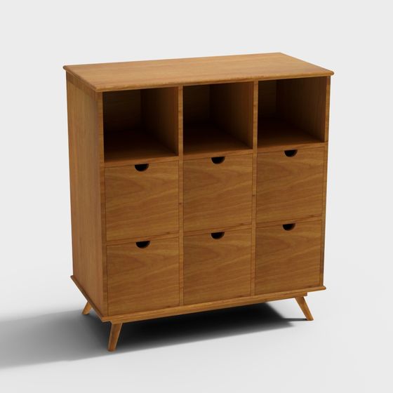 2段引き出しの木製キャビネット