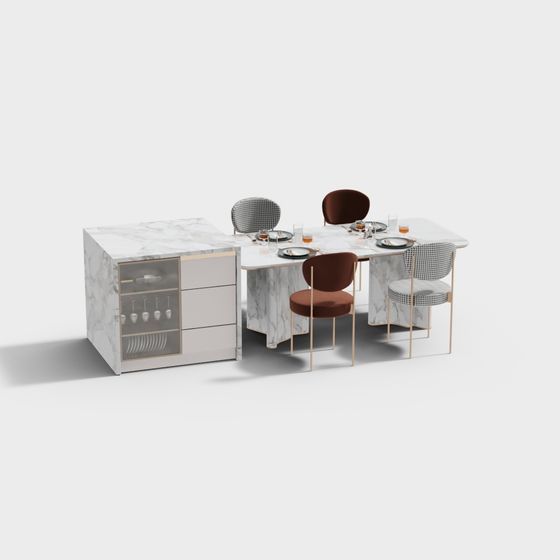 프랑스 스타일의 주방 및 식사 섬 테이블