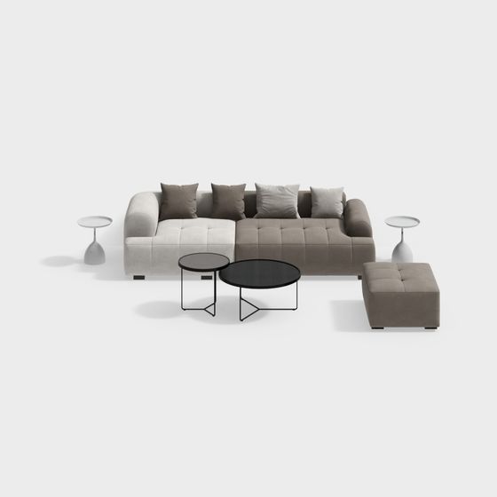 Stylish Low-Polygon Sofa Set 3D Model for Modern Interiors