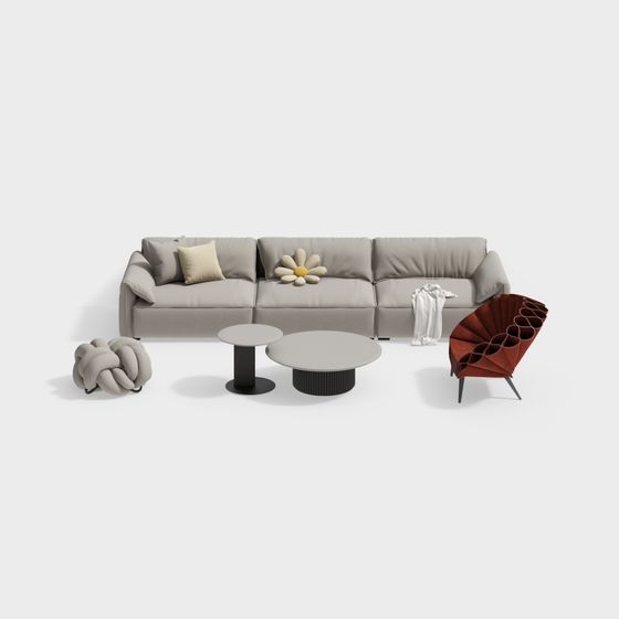 Trendy Low-Poly Sofa Set 3D Model for Modern Spaces
