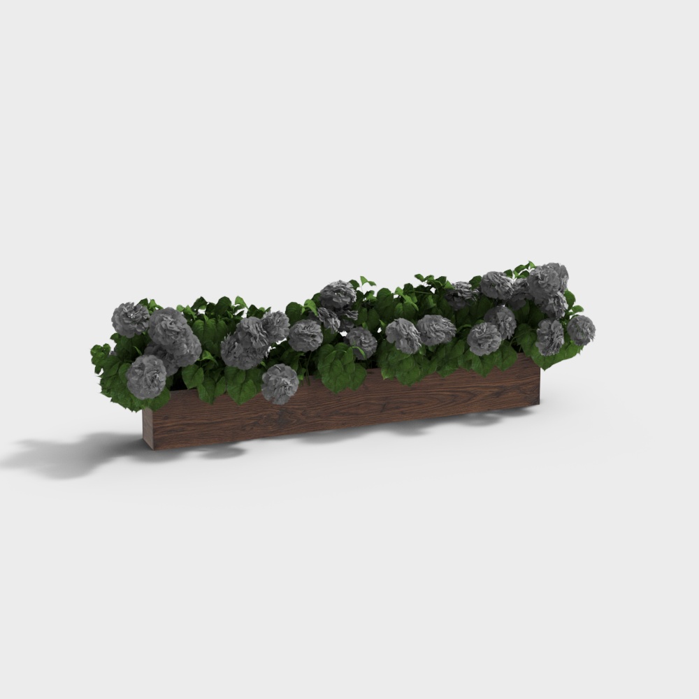 Wooden Flower Box with Plants 3D model