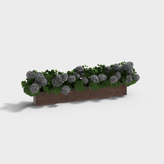 Wooden Flower Box with Plants 3D model
