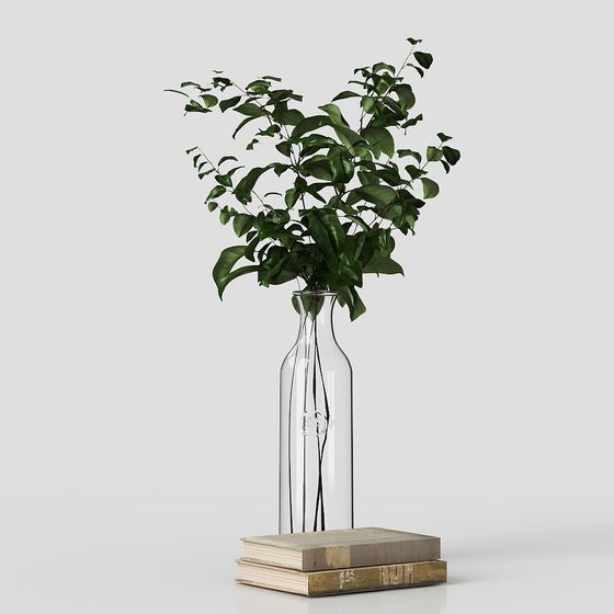 Elegant Glass Bottle with Green Plant 3D model for Interiors