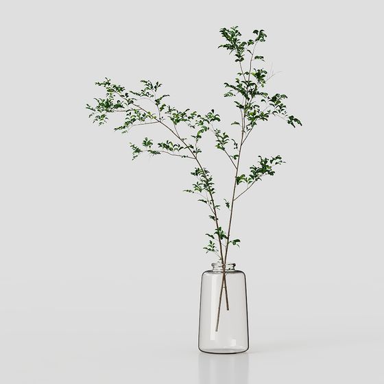 Stylish Glass Vase with Foliage 3D model for Designers