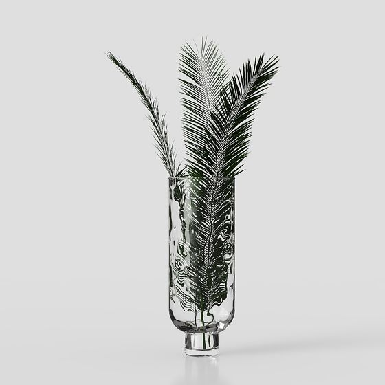 Glass Vase with Palm Leaves 3D model