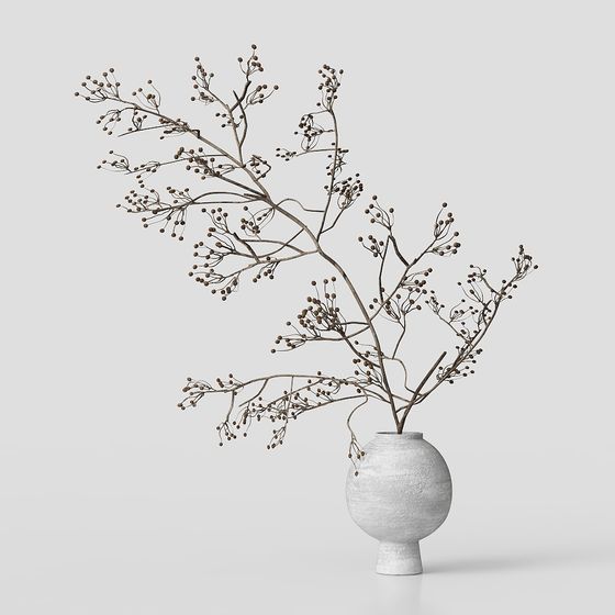 Elegant Dried Branch Vase 3D model for Artistic Creations
