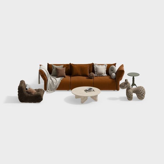 Modern Low-Polygon Sofa Set 3D model for Cozy Homes