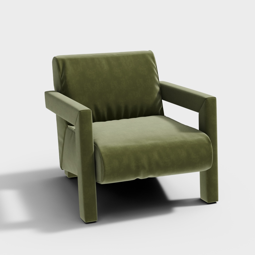 Elegant Velvet Lounge Chair 3D Model – Vintage Minimalist Style