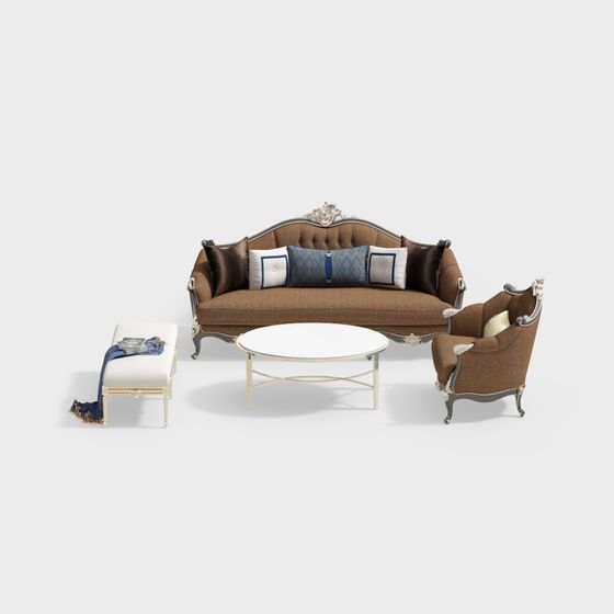 Classic Elegant Low-Poly Furniture Set 3D model