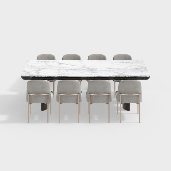 Marble Dining Table and Chair Set 3D model